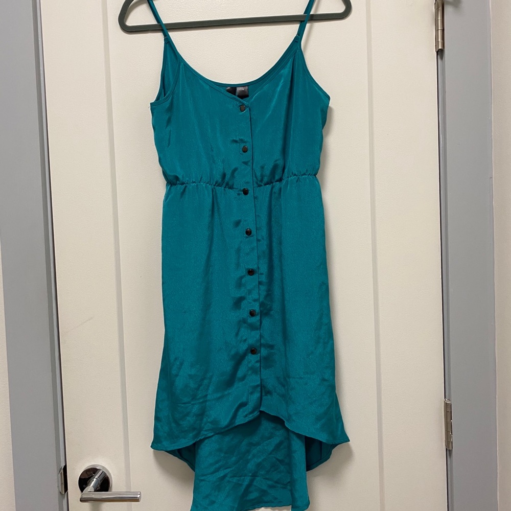 High-Low Snap-Front Slip Dress